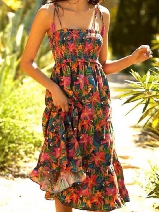 FARM Rio Dresses & Skirts - Farm Rio Anthropologie Tropical Beaded Sleeveless Midi Dress Size S